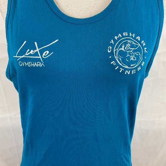 Gymshark Tank Top Women's M Dark Teal Blue Embroidered White Sleeveless - Picture 4 of 11
